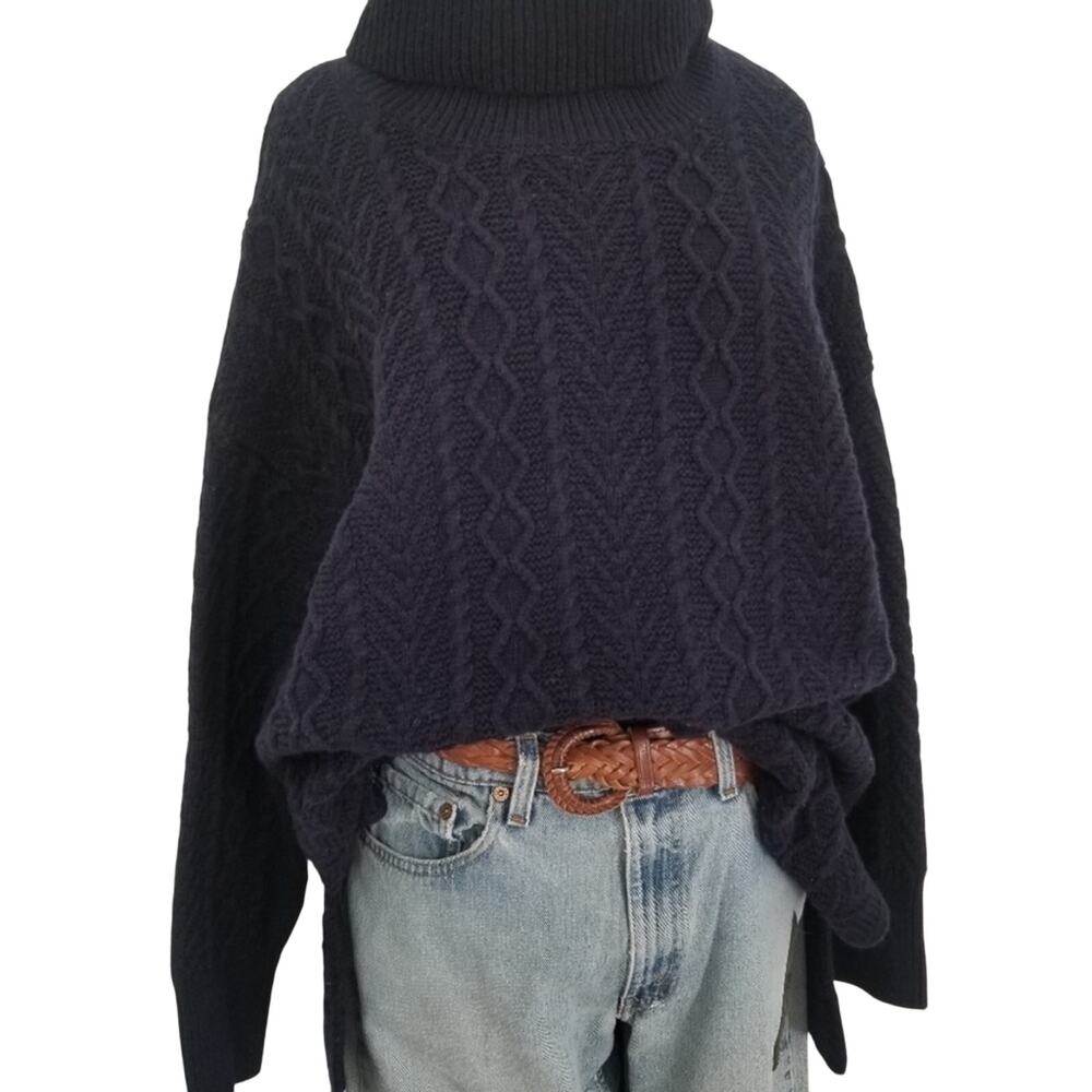 Halogen Navy Blue Cable Knit Turtleneck Sweater Chunky Knit Old Money XS